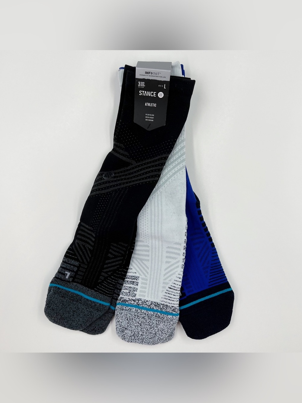 Stance Athletic Crew 3 Pack Mens Large 9-13 Blue White Black